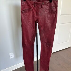 Roseanna Wine-Red Leather Pants